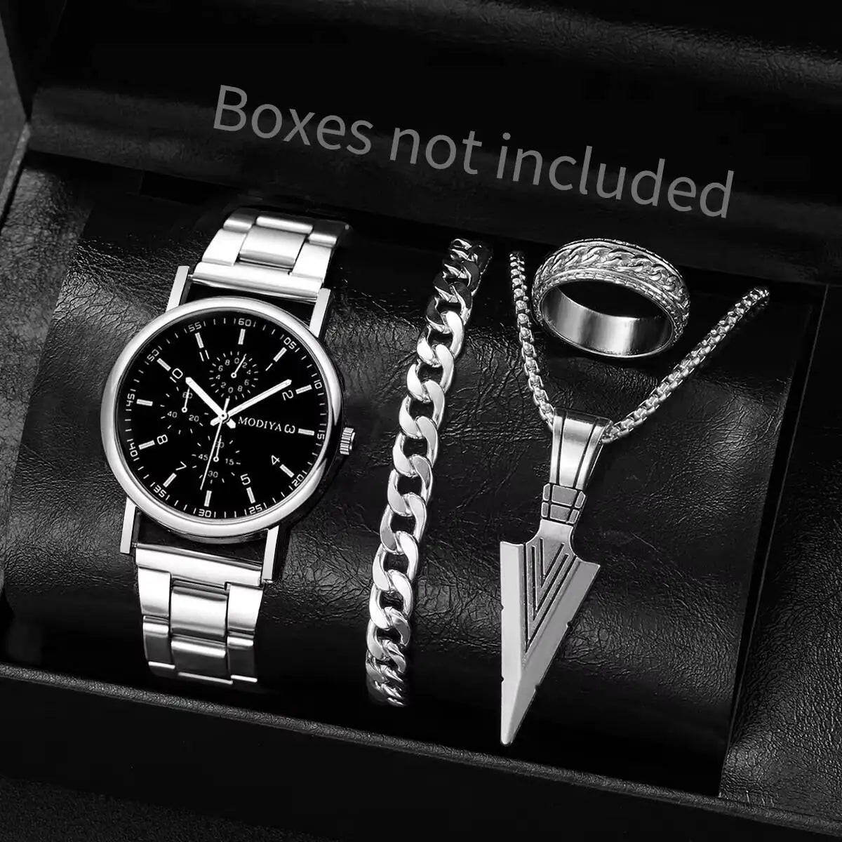 4PCS/Set Fashion Men Business Watches Casual Quartz Wristwatch Jewelry Set for Man Clock Reloj Hombre（Without Box）