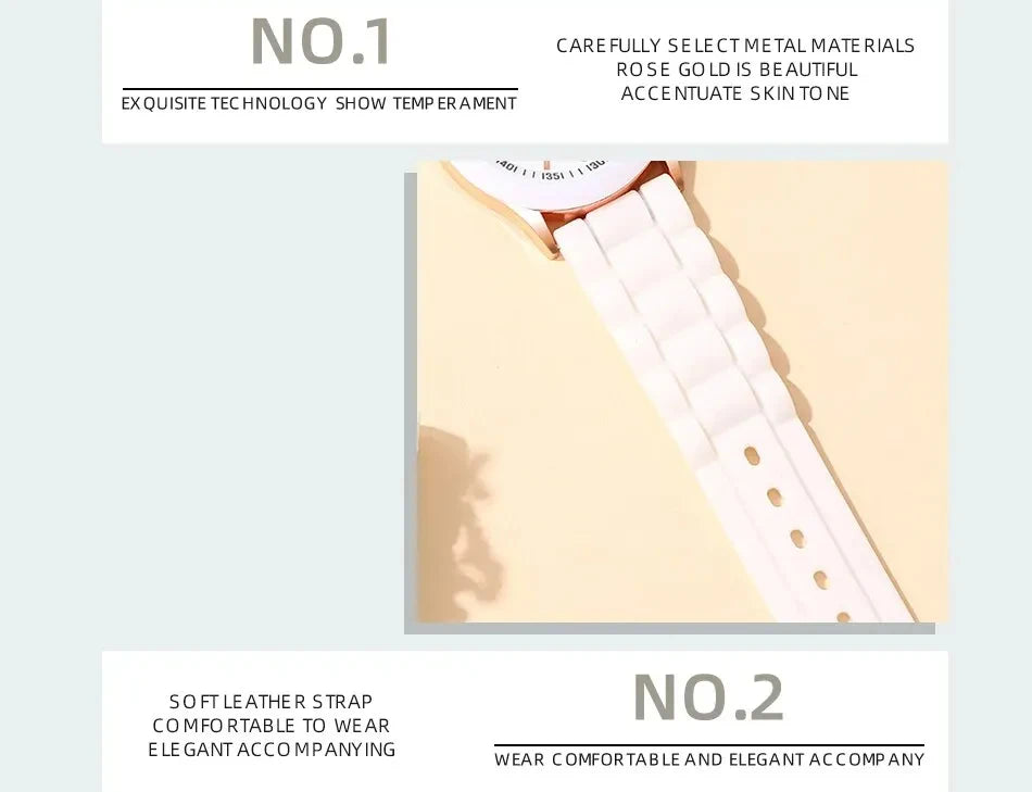 4pcs Fashion Simple Set Watches Luxury Men Women Silicone Tape Quartz Watch for Silver Business Casual Bracelet Wristwatch