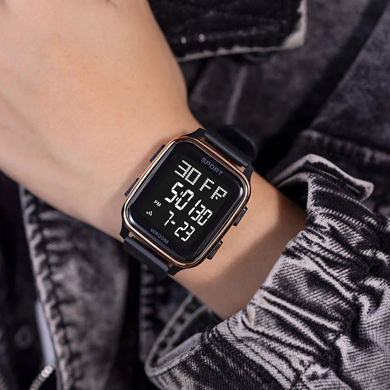 YIKAZE Sports Watch for Men Waterproof Multifunction Electronic Watch Ultra-thin Men's LED Digital Wristwatch for Man Student