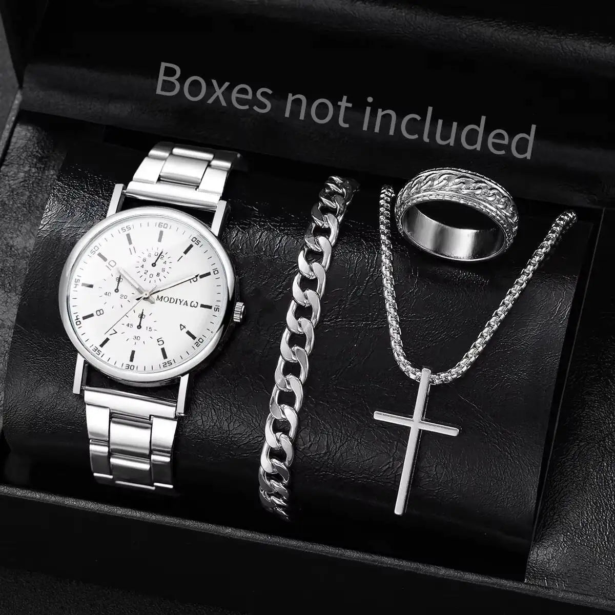 4PCS/Set Fashion Men Business Watches Casual Quartz Wristwatch Jewelry Set for Man Clock Reloj Hombre（Without Box）