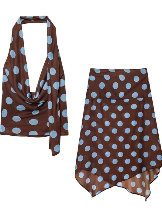 2025 Elegant Women Fashion Polka Dots Print Hem Irregular Midi Skirt Faldas Mujer Female Summer Side Zipper Slim Skirts QUN9329