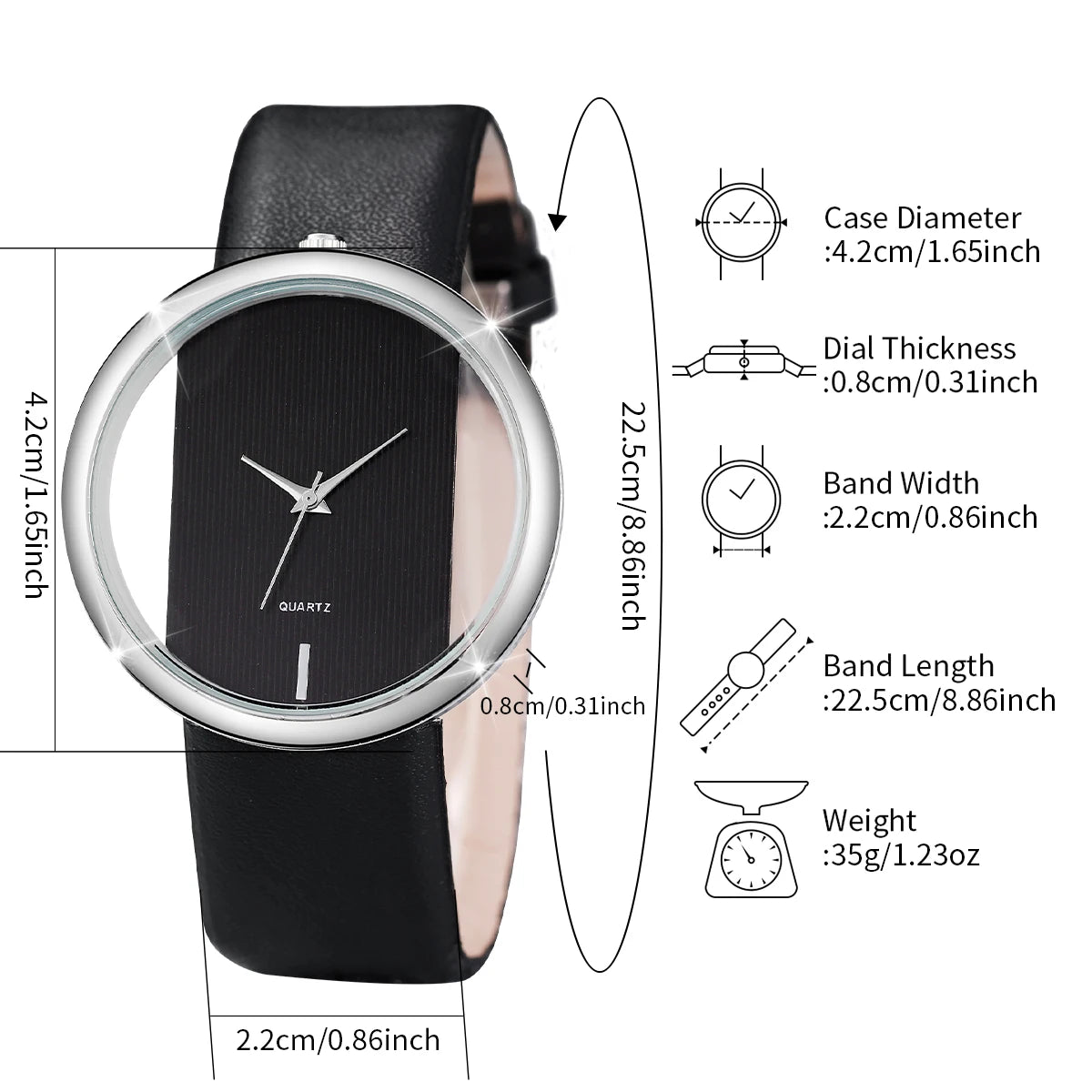 4PCS/Set Women's Fashion Watch Leather Strap Simple Couple Quartz Watch with Black White Bagua Beaded Bracelet