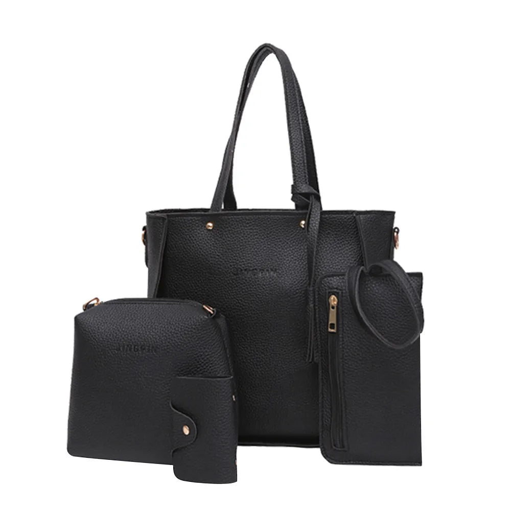 4pcs Tote Bags Purse Set For Women Durable Pu Leather Shoulder Bags With Zipper For Daily Casual Wear Activities Fashion Tote