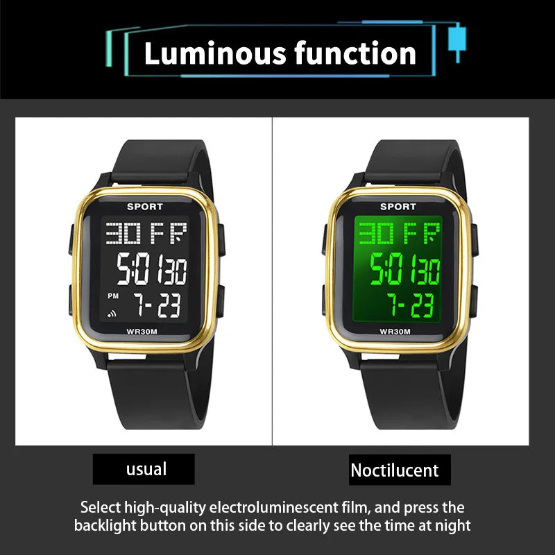 YIKAZE Sports Watch for Men Waterproof Multifunction Electronic Watch Ultra-thin Men's LED Digital Wristwatch for Man Student