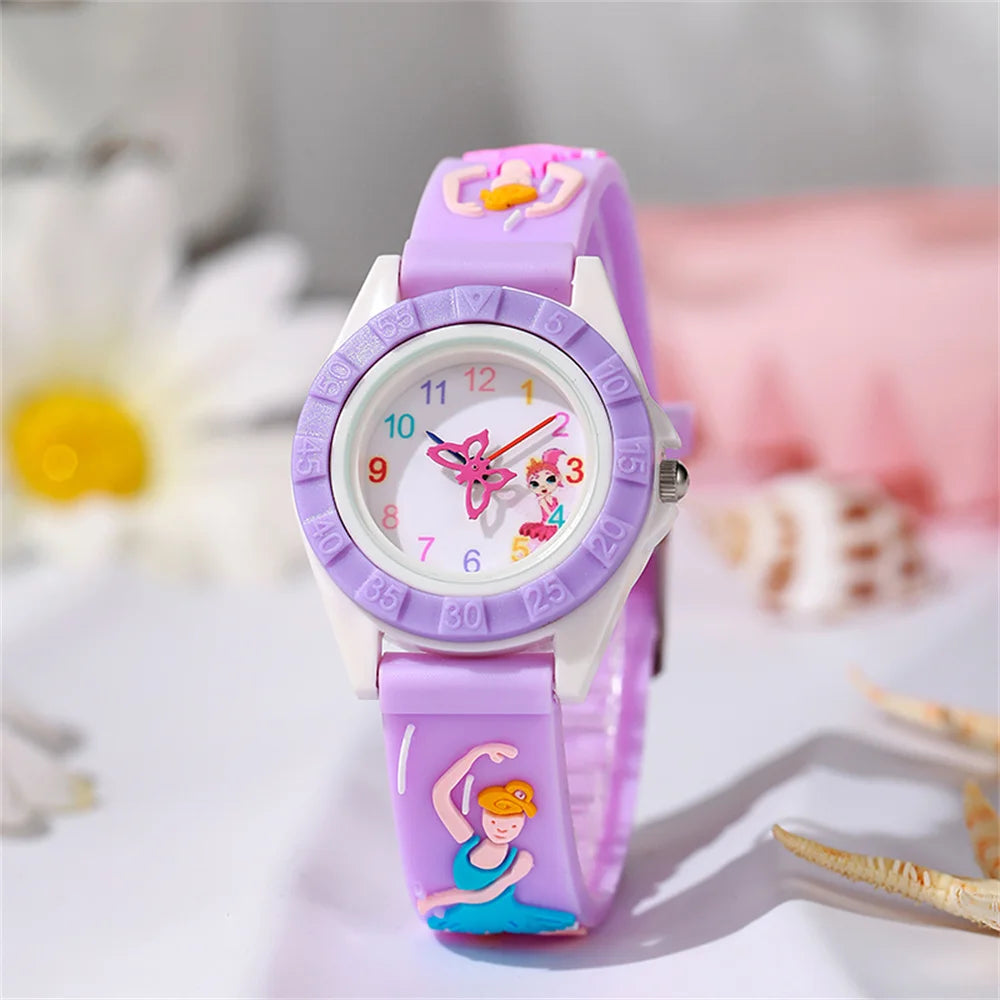 Children's Watch Cartoon Ballet Girl Design Quartz Watch Fashion Purple Silicone Girl Student Gift Wristwatch