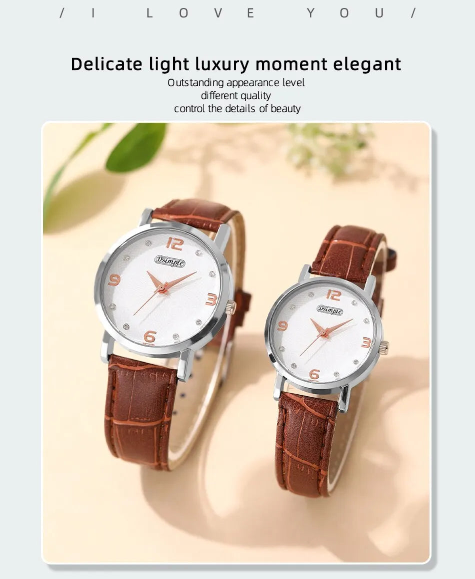 2PCS Fashion Couple Set Watches Luxury Men Women Business Casual Leather Quartz Watch Simple Brown Wristwatch Reloj Mujer