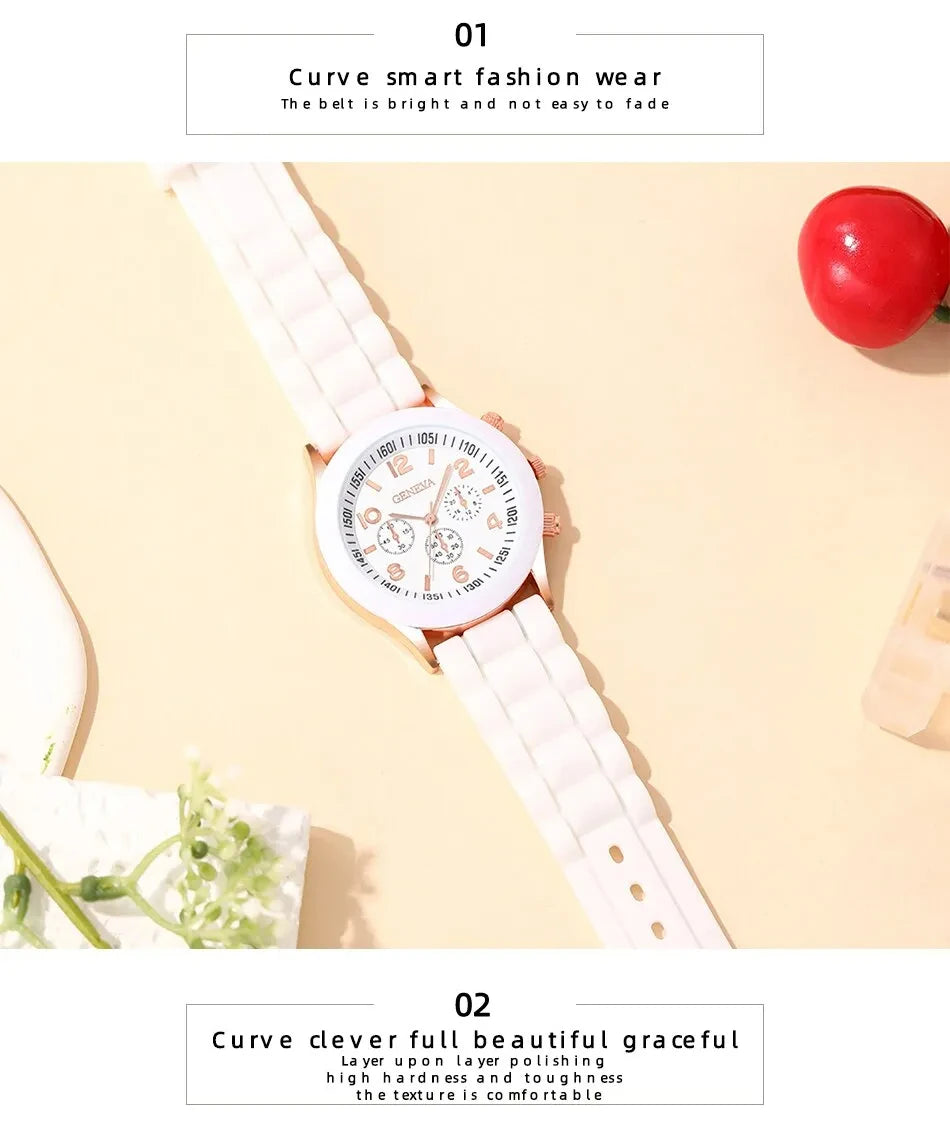4pcs Fashion Simple Set Watches Luxury Men Women Silicone Tape Quartz Watch for Silver Business Casual Bracelet Wristwatch