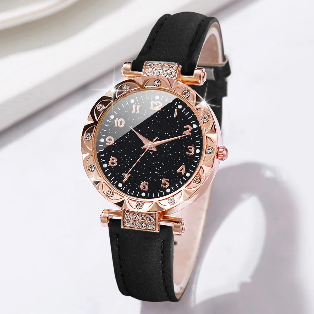 2PCS/Set Fashion Rhinestone Women Watches Bracelet Set Female Leather Band Quartz Watch