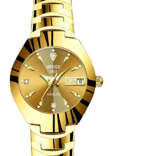 Watch girls fashion trend waterproof luminous simple temperament steel belt double calendar quartz watch women's one