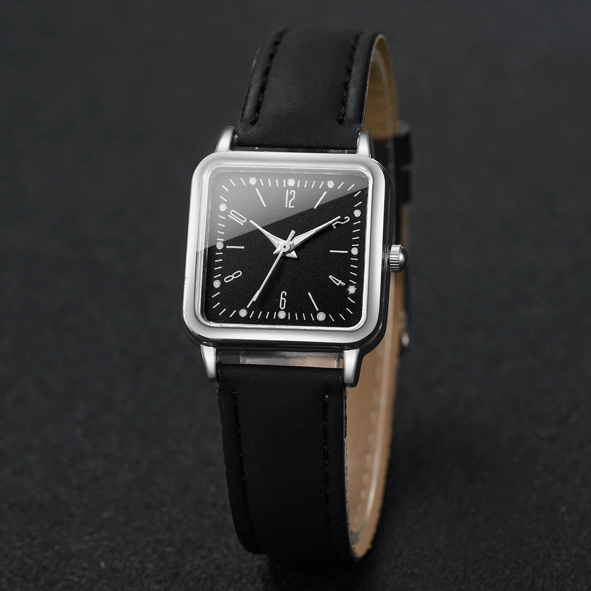2PCS/Set Women's Fashion Watch Simple Square Dial Leather Watch