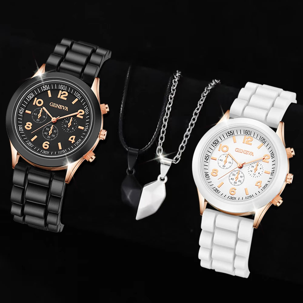 4PCS Fashion Simple Watch Luxury Men's and Women's Belts Business Leisure Bracelet Quartz Watch Love Watch Watch Set