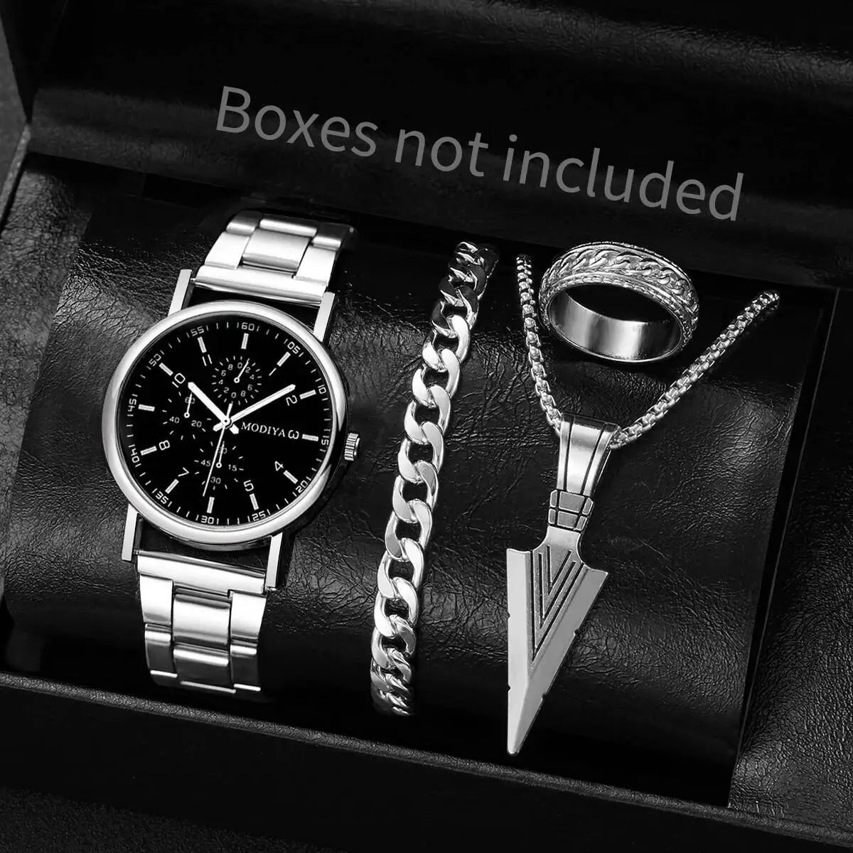 4PCS/Set Fashion Men Business Watches Casual Quartz Wristwatch Jewelry Set for Man Clock Reloj Hombre（Without Box）