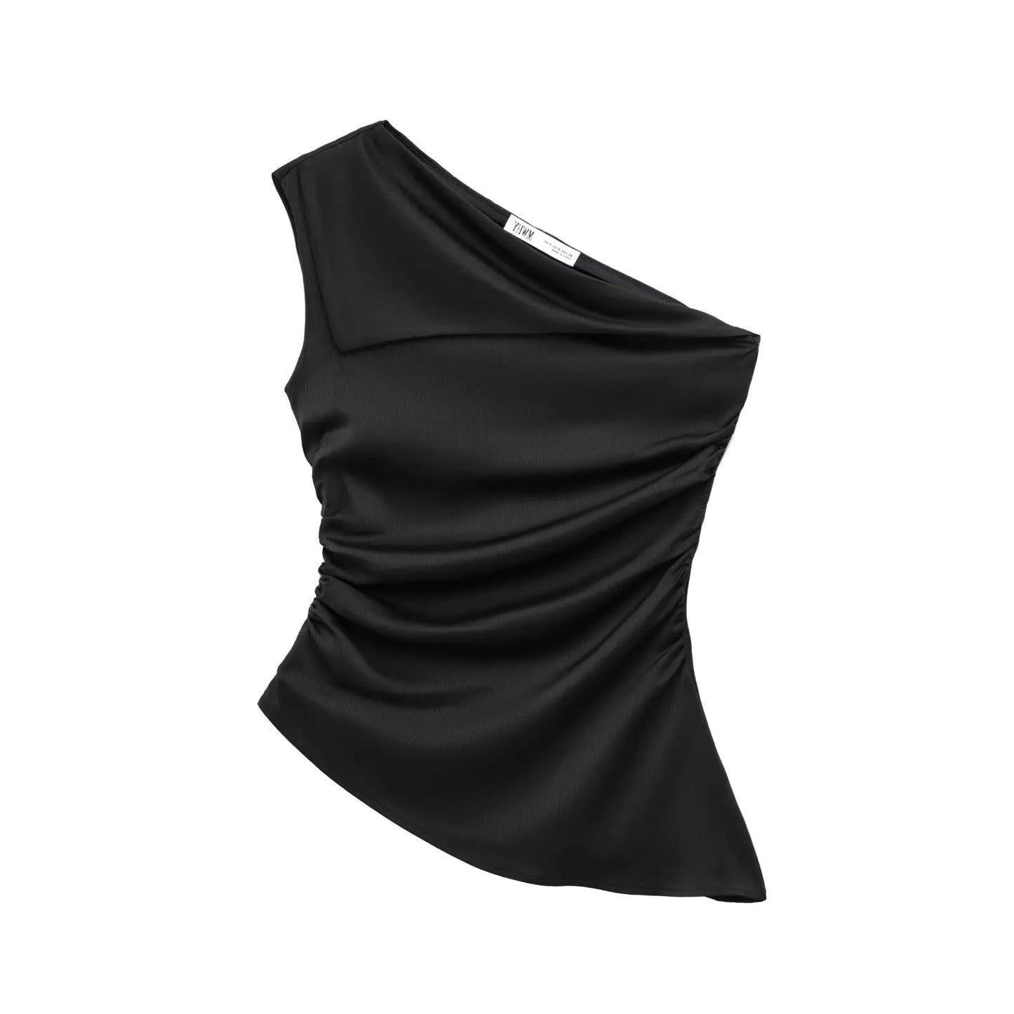 Zevity 2025 Women Sexy Solid Color Single Shoulder Pleats Design Asymmetrical Blouse Female Slim Shirts Blusas Chic Tops LS9155