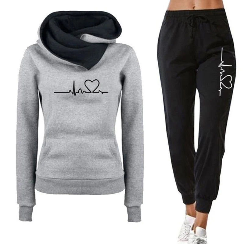 Autumn Winter Warm Womens Tracksuit Hooded +Jogger Pants 2-Piece Set Daily Casual Sweatshirt High Quality Ladies Sports Clothes