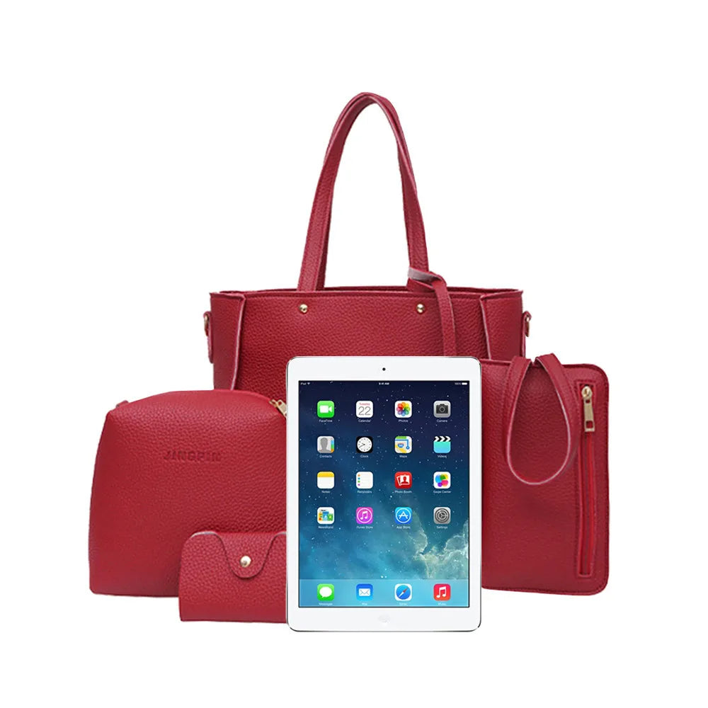 4pcs Tote Bags Purse Set For Women Durable Pu Leather Shoulder Bags With Zipper For Daily Casual Wear Activities Fashion Tote