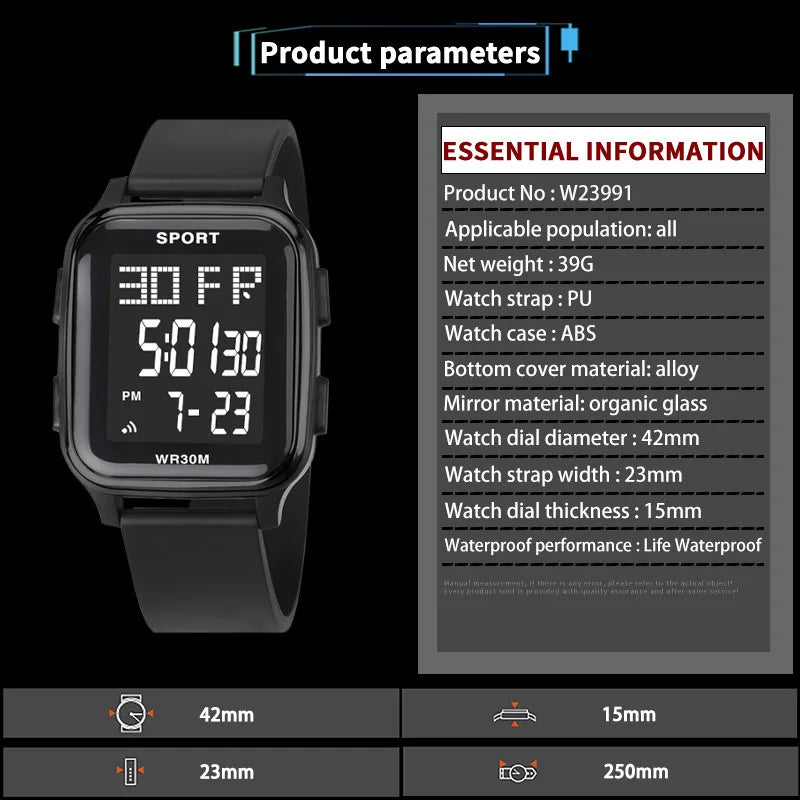 YIKAZE Sports Watch for Men Waterproof Multifunction Electronic Watch Ultra-thin Men's LED Digital Wristwatch for Man Student