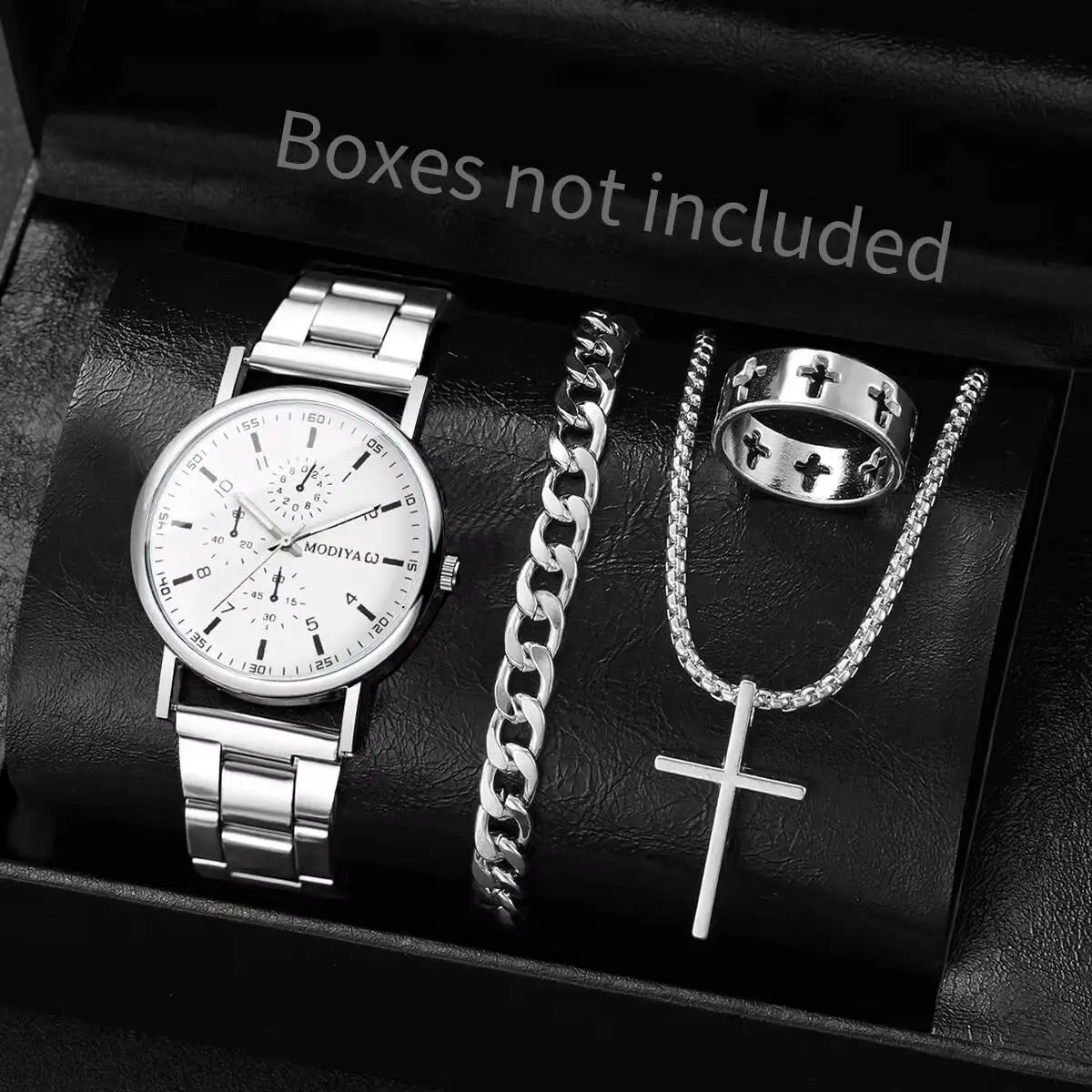 4PCS/Set Fashion Men Business Watches Casual Quartz Wristwatch Jewelry Set for Man Clock Reloj Hombre（Without Box）