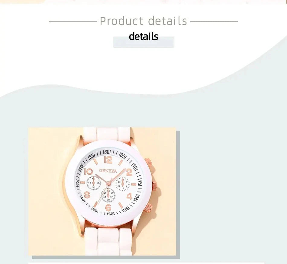 4pcs Fashion Simple Set Watches Luxury Men Women Silicone Tape Quartz Watch for Silver Business Casual Bracelet Wristwatch