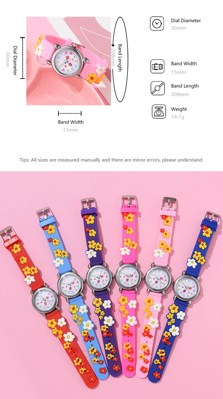 Kids Fashion Watches Cartoon Watches Pink Silicone Quartz Wristwatch Birthday Gift Girl Boy Children Study Time Girl Watch Clock