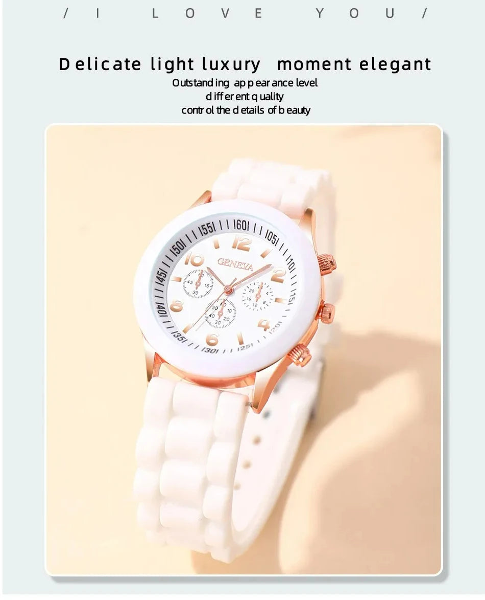 4pcs Fashion Simple Set Watches Luxury Men Women Silicone Tape Quartz Watch for Silver Business Casual Bracelet Wristwatch