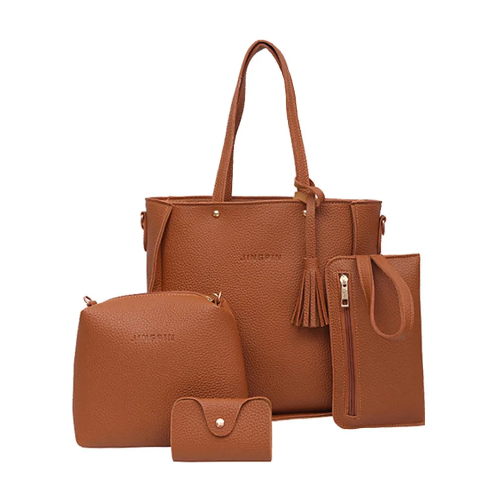 4pcs Tote Bags Purse Set For Women Durable Pu Leather Shoulder Bags With Zipper For Daily Casual Wear Activities Fashion Tote