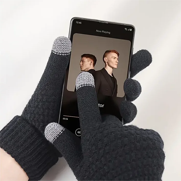 1Set Warm & Soft Winter Fleece-lined Knitted Hat, Scarves And Touch Screen Gloves 3-Piece Set ,Perfect Ear & Neck Warmer