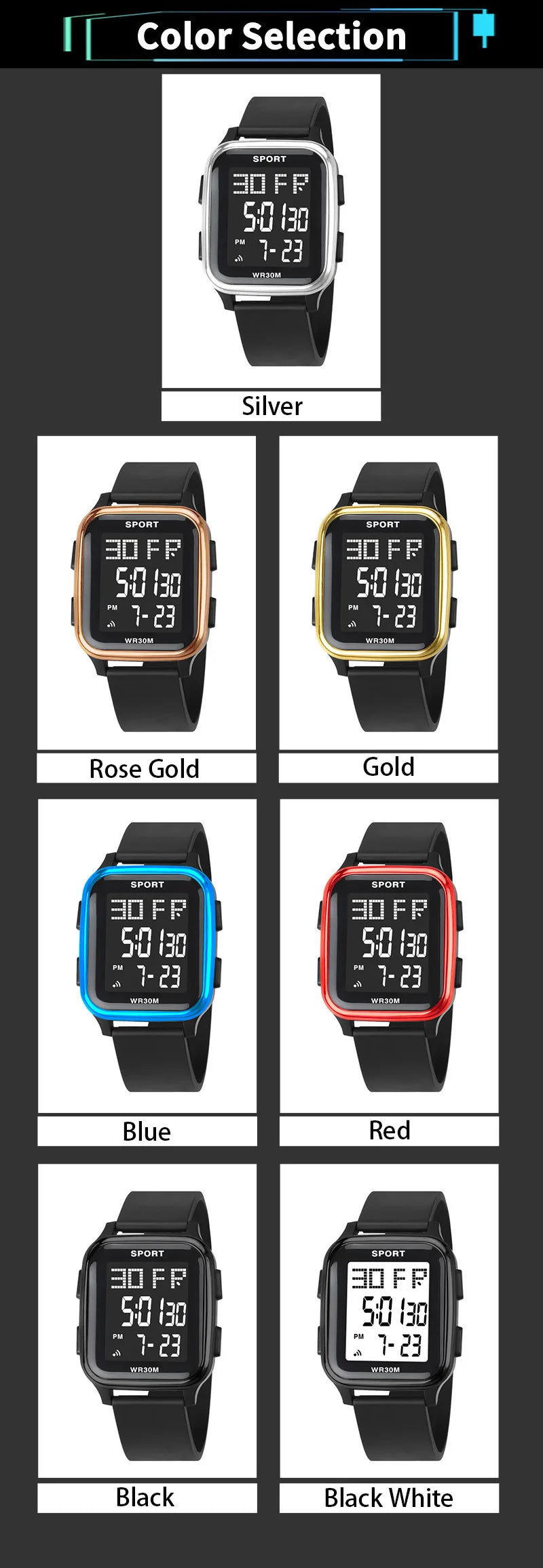 YIKAZE Sports Watch for Men Waterproof Multifunction Electronic Watch Ultra-thin Men's LED Digital Wristwatch for Man Student