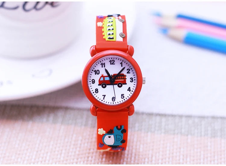 fashion cool children boys girls little kids school bus fire truck cartoon quartz watches babies holiday gifts toy watches