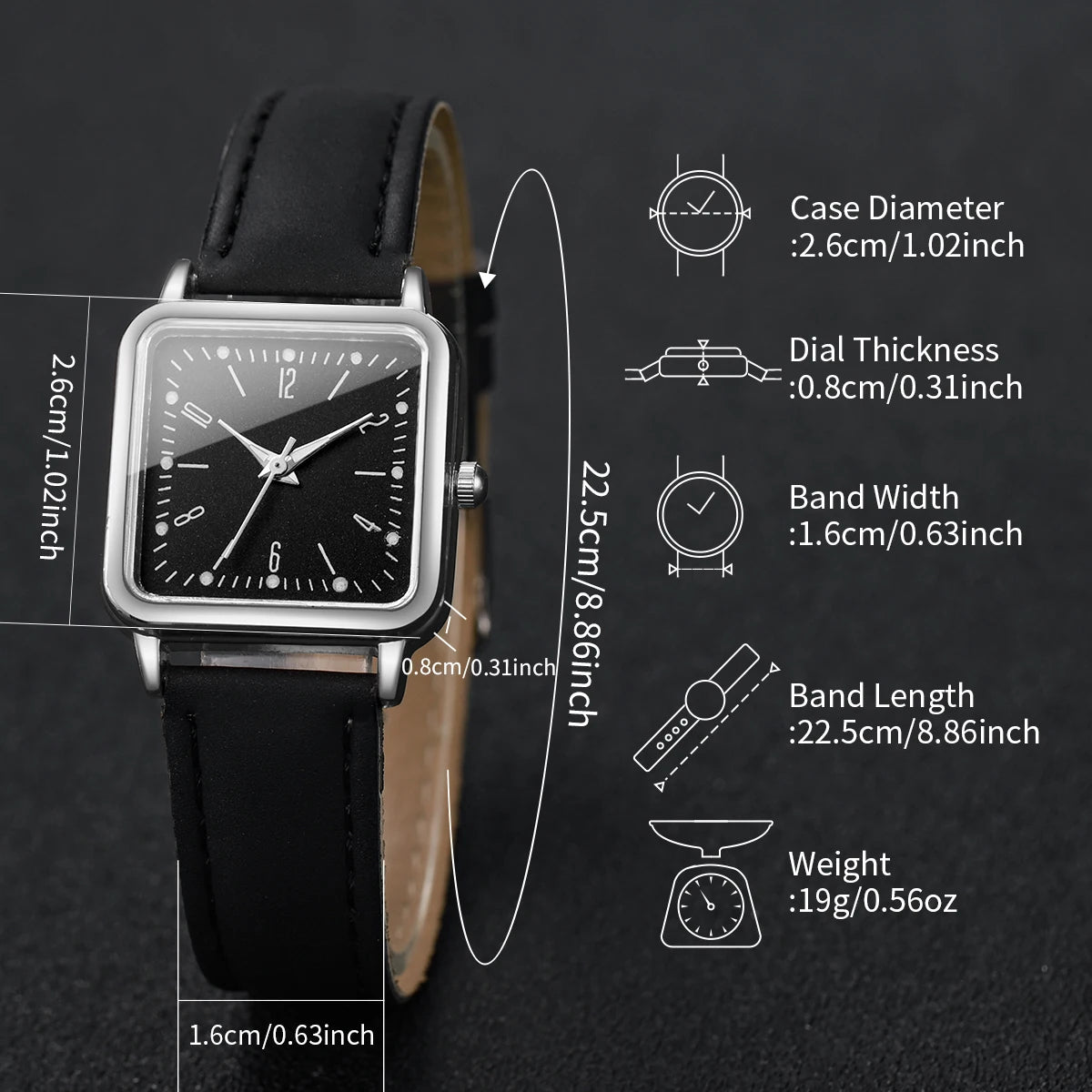2PCS/Set Women's Fashion Watch Simple Square Dial Leather Watch