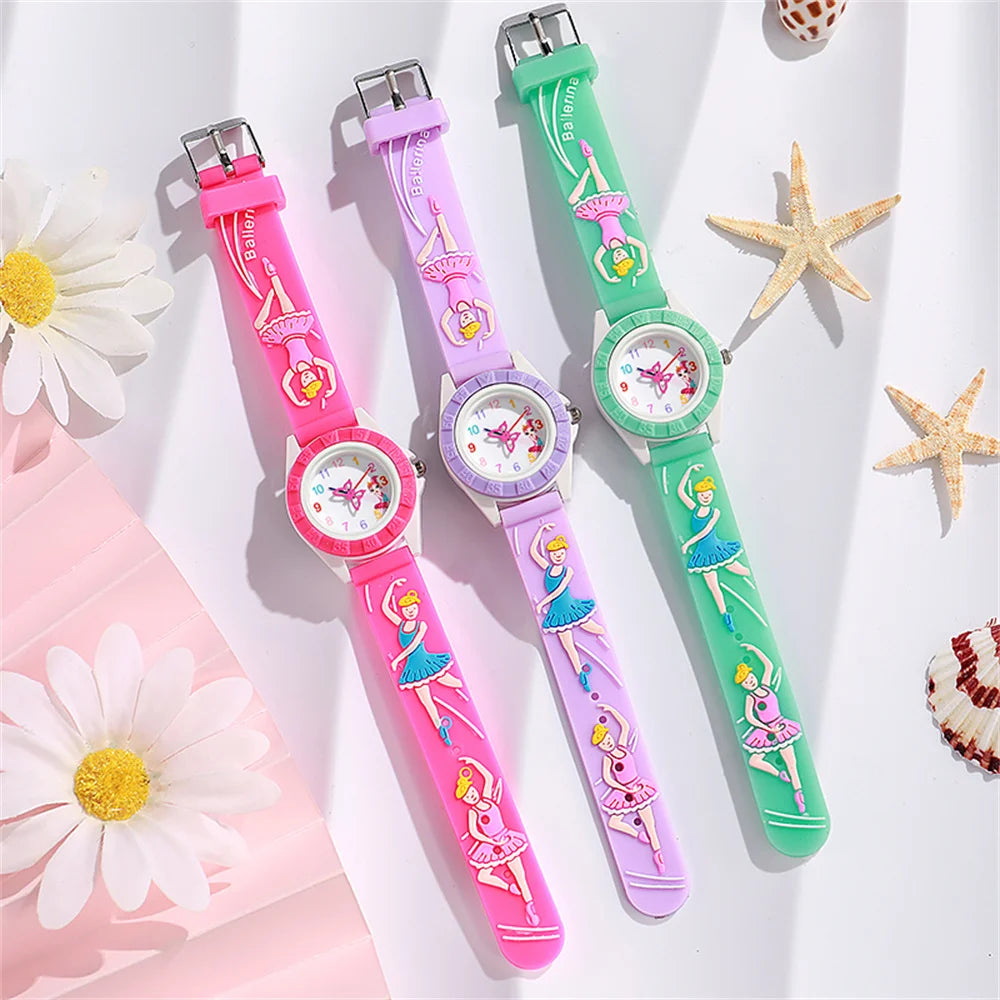 Children's Watch Cartoon Ballet Girl Design Quartz Watch Fashion Purple Silicone Girl Student Gift Wristwatch